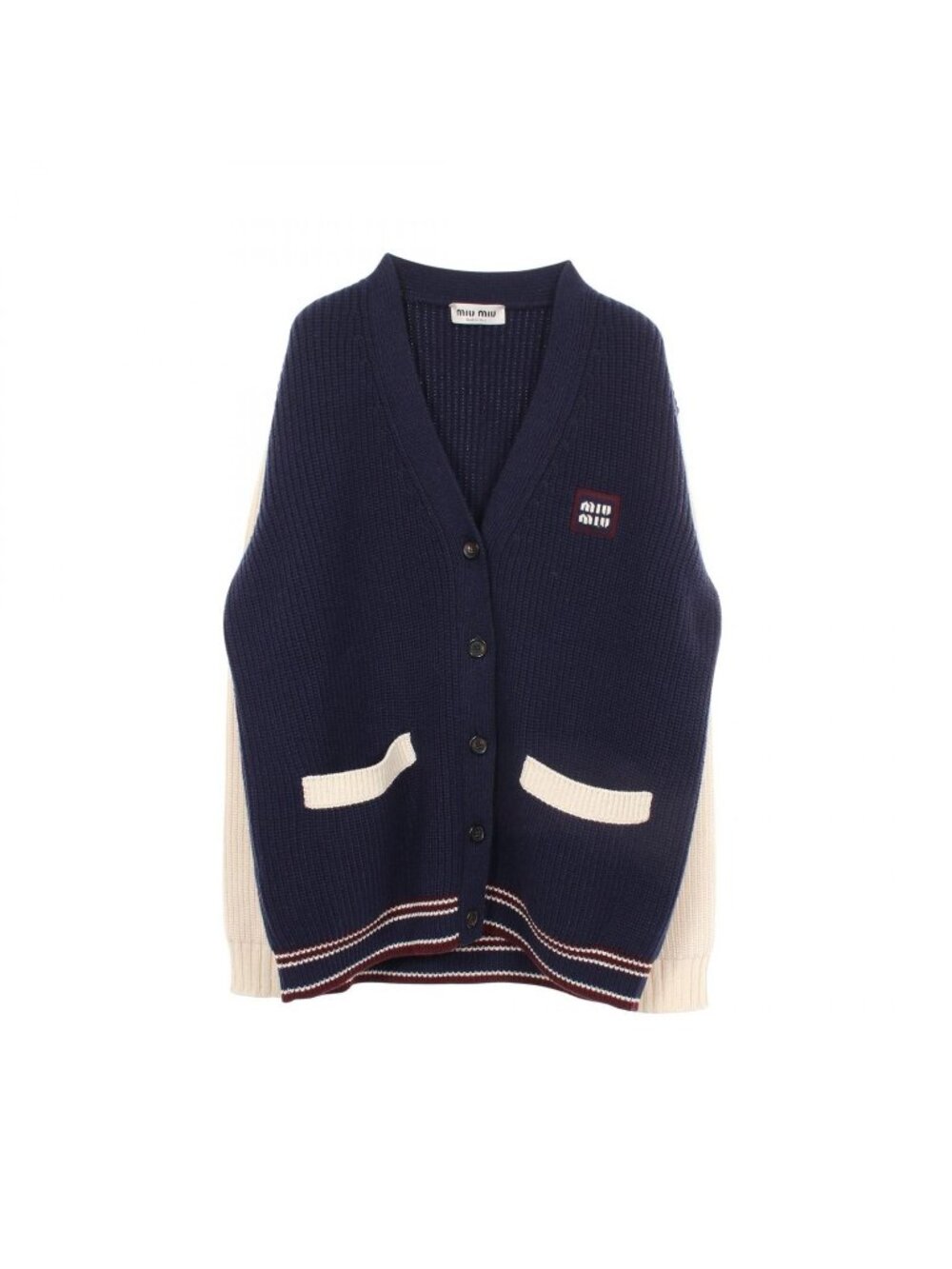 Miu Miu Cardigan Oversized Cut English Rib Knit Wool Cashmere